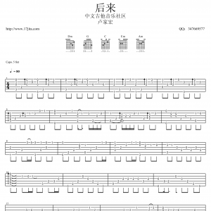 卢家宏指弹版《后来》后来吉他谱