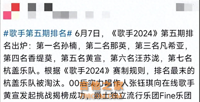 《歌手2024》排名：孙楠第一，那英第二，香缇莫第四名惹争议