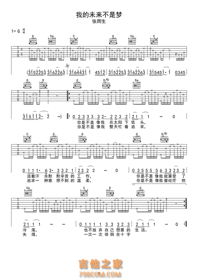 张雨生《我的未来不是梦》吉他谱