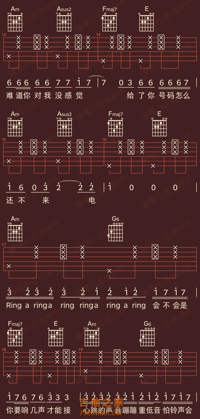 好谱推荐：Ring Ring Ring SHE C调手机吉他谱