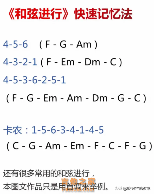 今天给大家带来吉他必备的知识，万能和弦进行汇总与快速记忆方法