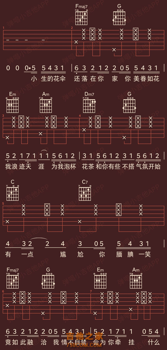 好谱分享：浪人琵琶 胡66 C调手机吉他谱