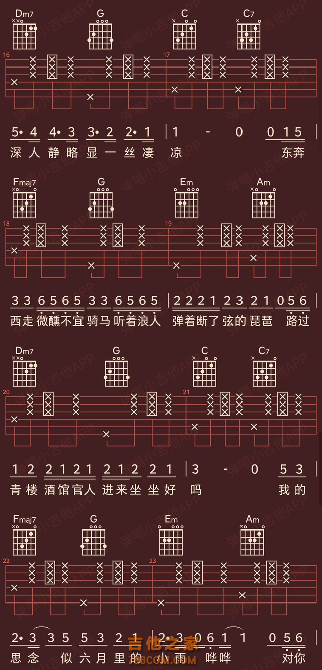 好谱分享：浪人琵琶 胡66 C调手机吉他谱