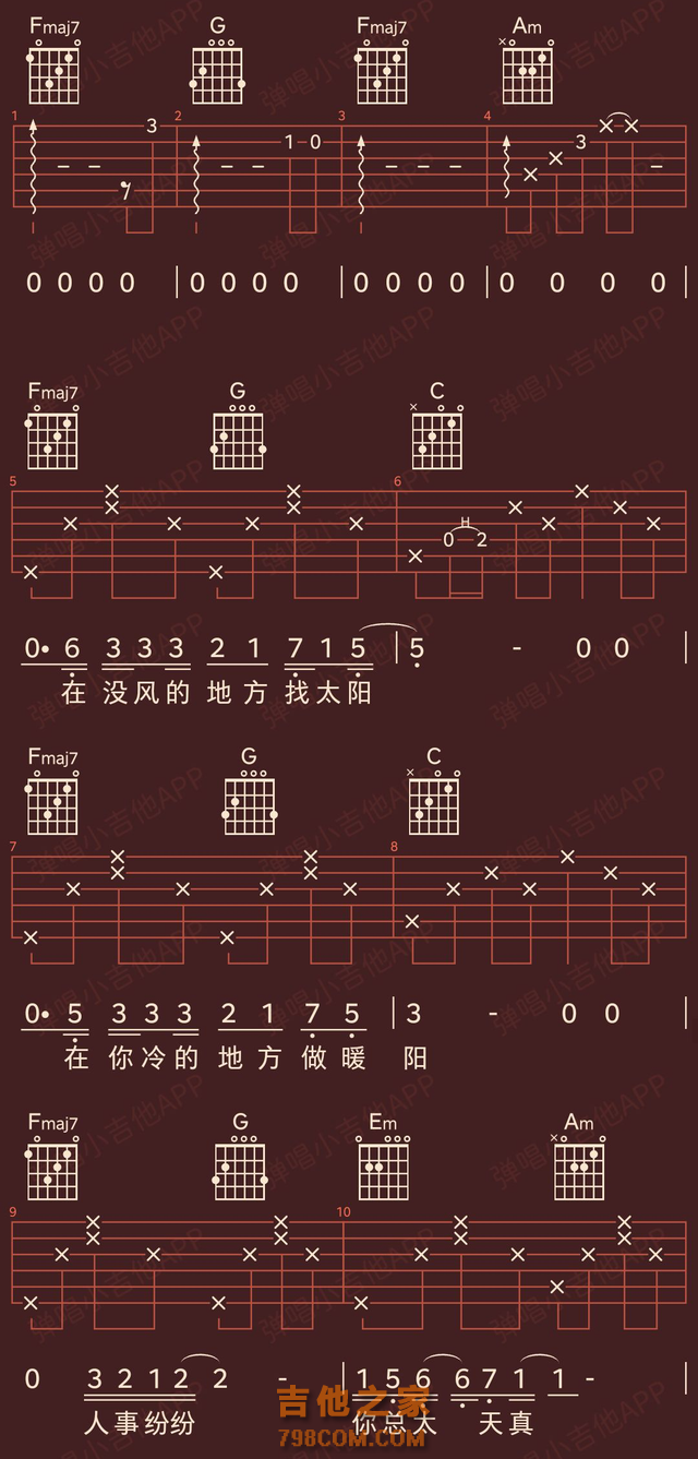 好谱分享：往后余生 马良 C调手机吉他谱