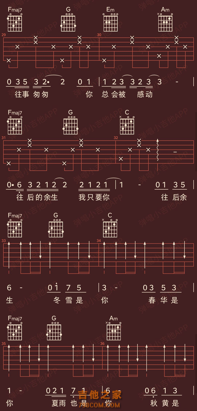 好谱分享：往后余生 马良 C调手机吉他谱